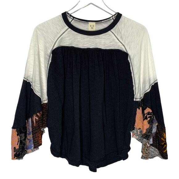 Free People XS Oversized Friday Fever Pullover Blouse Colorblock Kimono Sleeve - Picture 2 of 8